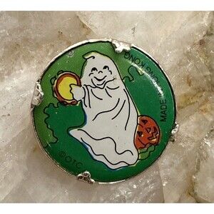Vintage OTC Spooky Ghost Pin Back Halloween Made‎ in Hong Kong Metal Pin